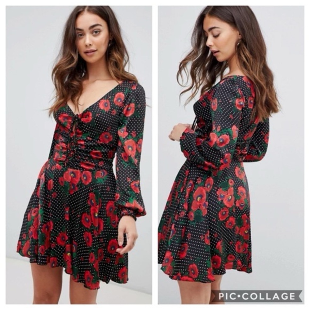 Free People Morning Light Mini Dress Black Combo